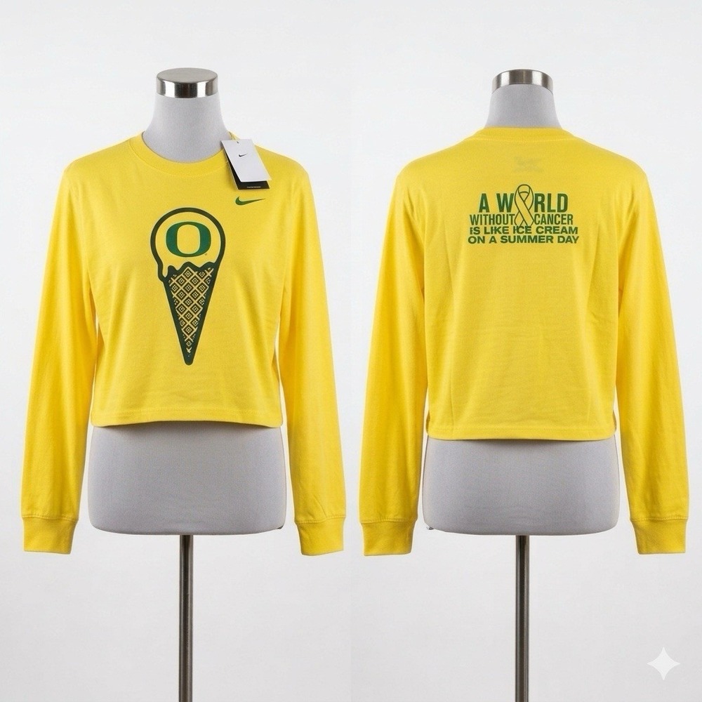 NWT Nike Oregon Ducks Flight Fight Cancer XS Yellow Ice Cream Boxy Crop LS Shirt